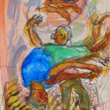Pittura intitolato "sur le trampoline" da Pierre Jean Delpeuc'H, Opera d'arte originale, Acquarello