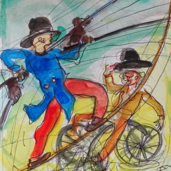 Painting titled "le funanbule et l'é…" by Pierre Jean Delpeuc'H, Original Artwork, Watercolor