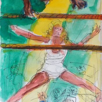 Peinture intitulée "La trapéziste et le…" par Pierre Jean Delpeuc'H, Œuvre d'art originale, Aquarelle
