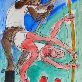 Картина под названием "acrobates à la perc…" - Pierre Jean Delpeuc'H, Подлинное произведение искусства, Акварель