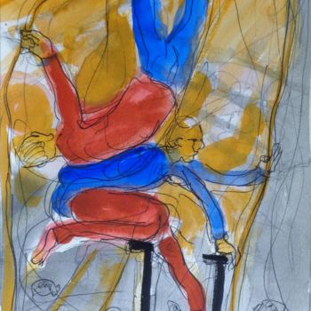 Painting titled "duo d'acrobates" by Pierre Jean Delpeuc'H, Original Artwork, Watercolor