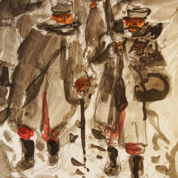 Pittura intitolato "marche dans la neige" da Pierre Jean Delpeuc'H, Opera d'arte originale, Acquarello