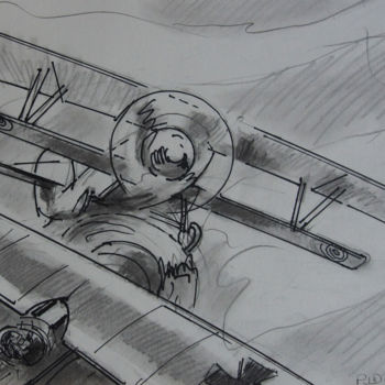 「Combat aerien 3」というタイトルの絵画 Pierre Jean Delpeuc'Hによって, オリジナルのアートワーク, インク