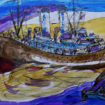 绘画 标题为“Le navire arrivait…” 由Pierre Jean Delpeuc'H, 原创艺术品, 墨