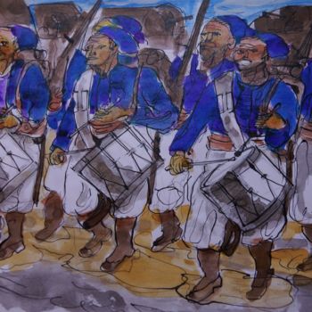 Painting titled "Les zouaves sortire…" by Pierre Jean Delpeuc'H, Original Artwork, Ink