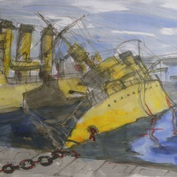 Painting titled "2 torpilleurs sabor…" by Pierre Jean Delpeuc'H, Original Artwork