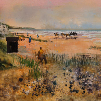 Peinture intitulée "Sur la plage" par Pierre Jutand, Œuvre d'art originale, Huile
