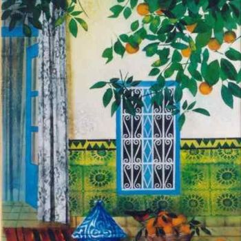 Peinture intitulée "Le patio à Hammameth" par Pierre Jutand, Œuvre d'art originale