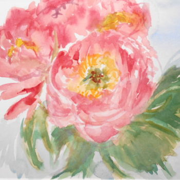 Painting titled "Pivoines en bouquet…" by Pierrette Verdys, Original Artwork, Watercolor