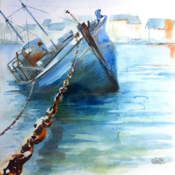 Painting titled "Port d'attache" by Pierrette Verdys, Original Artwork, Watercolor