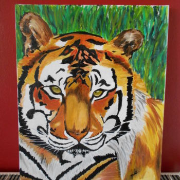 Картина под названием "le tigre" - Pierrette Kuhn, Подлинное произведение искусства, Масло