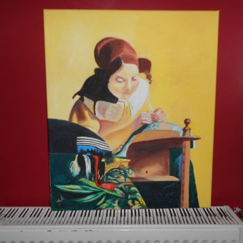 Картина под названием "la dentellière" - Pierrette Kuhn, Подлинное произведение искусства, Масло