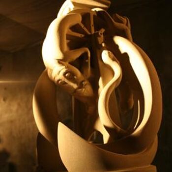 Скульптура под названием "la-roue-de-fortune-…" - Pierre Vexlard, Подлинное произведение искусства, Камень