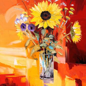 Peinture intitulée "Bouquet aux tournes…" par Pierrick Tual, Œuvre d'art originale, Huile