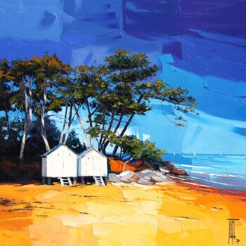 Pintura intitulada "Les cabines de plage" por Pierrick Tual, Obras de arte originais, Óleo