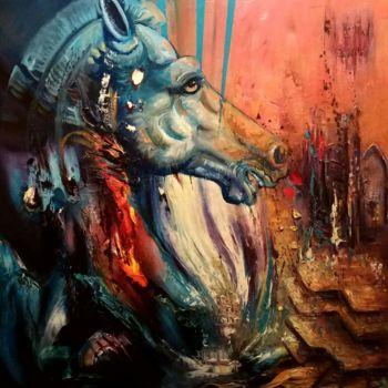 Pintura titulada "Cheval de troie" por Pierrick Her, Obra de arte original, Oleo