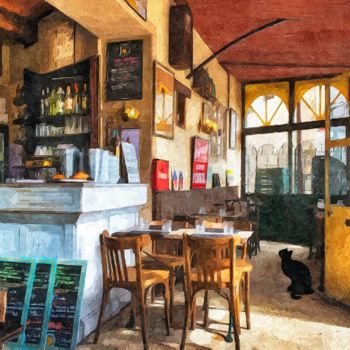 Ζωγραφική με τίτλο "Le chat du cafe" από Pietrofrance, Αυθεντικά έργα τέχνης