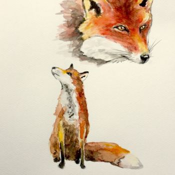 Painting titled "FOX" by Pietro Mari, Original Artwork, Watercolor