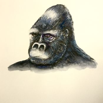Peinture intitulée "Gorilla of mountain" par Pietro Mari, Œuvre d'art originale, Aquarelle