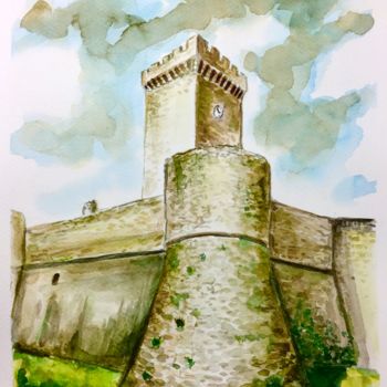 Painting titled "Castle of Ortucchio" by Pietro Mari, Original Artwork, Watercolor