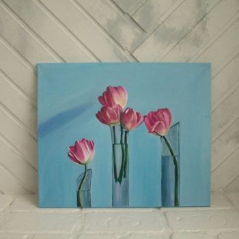 Картина под названием "Тюльпаны" - Ангелина Петрова, Подлинное произведение искусства, Масло