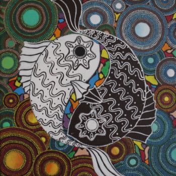 Painting titled "yin-yang-les-4-elem…" by Liliane Rafales-Richard, Original Artwork, Acrylic