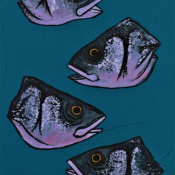 Painting titled "Fish Heads" by Simon Houlton, Original Artwork, Acrylic Mounted on Wood Stretcher frame