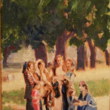 Картина под названием "Цыгане в парке" - Юрий Кравцов, Подлинное произведение искусства, Масло