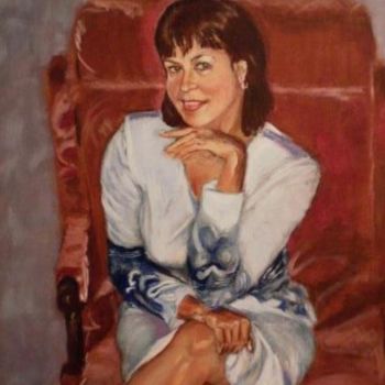 Картина под названием "Дама в кресле" - Юрий Кравцов, Подлинное произведение искусства, Масло