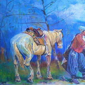 Painting titled "Запорожец в дозоре" by Iurii Kravtsov, Original Artwork