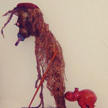 Sculpture intitulée "L'éleveur d'hippopo…" par Pilado, Œuvre d'art originale, Bois