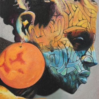 Tekening getiteld "Africain" door Lampazona Pierre, Origineel Kunstwerk, Pastel