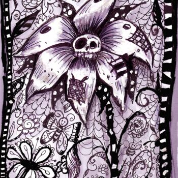 Drawing titled "FLOWERS AND SKULLS" by Pilar Agrelo Art Studio, Original Artwork, Other