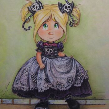 Drawing titled "Gothic Little girl" by Pilar Agrelo Art Studio, Original Artwork, Pastel