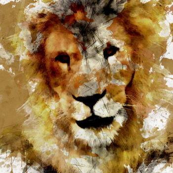 Digital Arts με τίτλο "Portrait de lion" από Pinceau Numérique, Αυθεντικά έργα τέχνης, Ψηφιακή ζωγραφική