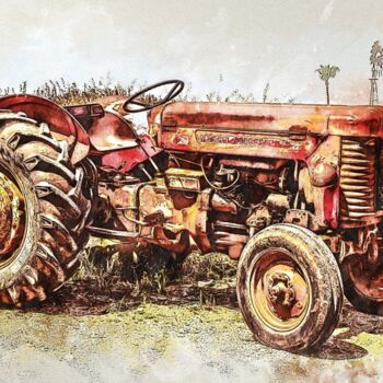 Digital Arts titled "Très beau tracteur…" by Pinceau Numérique, Original Artwork, Digital Painting Mounted on Other rigid pa…