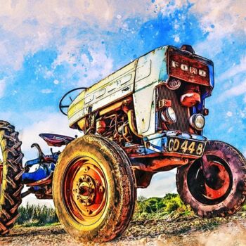 Artes digitais intitulada "Un ancien tracteur…" por Pinceau Numérique, Obras de arte originais, Pintura digital Montado em O…