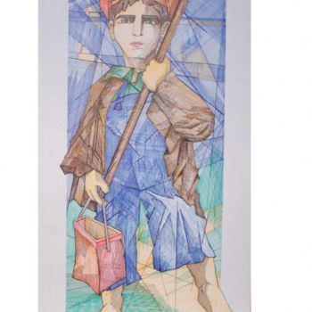 Dibujo titulada "Chico de pesca" por Pinedo, Obra de arte original