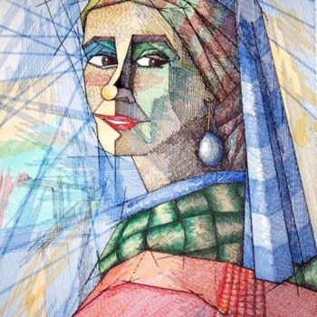 Dibujo titulada "La mujer de la perla" por Pinedo, Obra de arte original