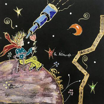 Drawing titled "Le telescope" by Pinkhas, Original Artwork, Gouache