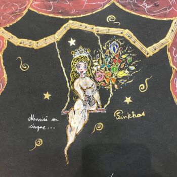 Disegno intitolato "Mariée au cirque" da Pinkhas, Opera d'arte originale, Inchiostro