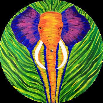 Картина под названием "Rainforest Elephant" - Pinto Acryl By Ulrike, Подлинное произведение искусства, Акрил