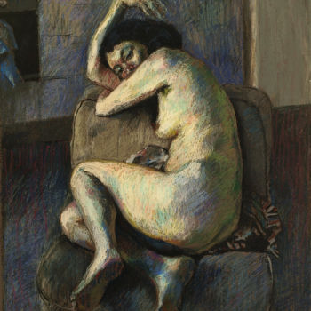 Pittura intitolato ""Aline"" da Juan Domínguez, Opera d'arte originale, Pastello