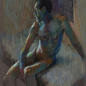 Картина под названием ""Desnudo Azul"" - Juan Domínguez, Подлинное произведение искусства, Пастель
