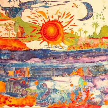 Pintura titulada "Sol en el mar" por Ana Maria Monfort Guardia, Obra de arte original