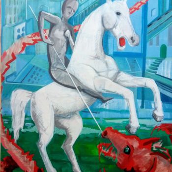 Painting titled "S.Giorgio e il Drago" by Pio30, Original Artwork, Acrylic
