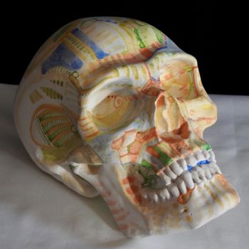 Sculpture titled "Skull #9#" by Pio30, Original Artwork, Ceramics