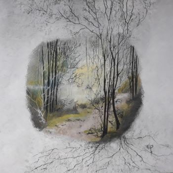 Schilderij getiteld "La forêt enracinée" door Elise Pioger / Art Cire, Origineel Kunstwerk, Encaustiek