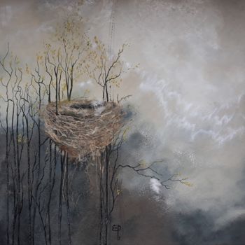 Painting titled "Le nid oublié" by Elise Pioger / Art Cire, Original Artwork, Encaustic