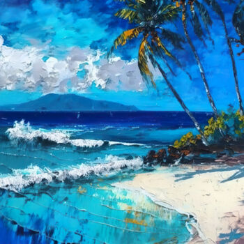 Digital Arts titled "Hawaii Beach" by Piotr Alaborski, Original Artwork, Digital Painting